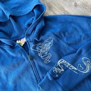 Vintage Y2K Roxy Women Blue Hoodie XL Embroidered Logo Graphic Front Back Sleeve
